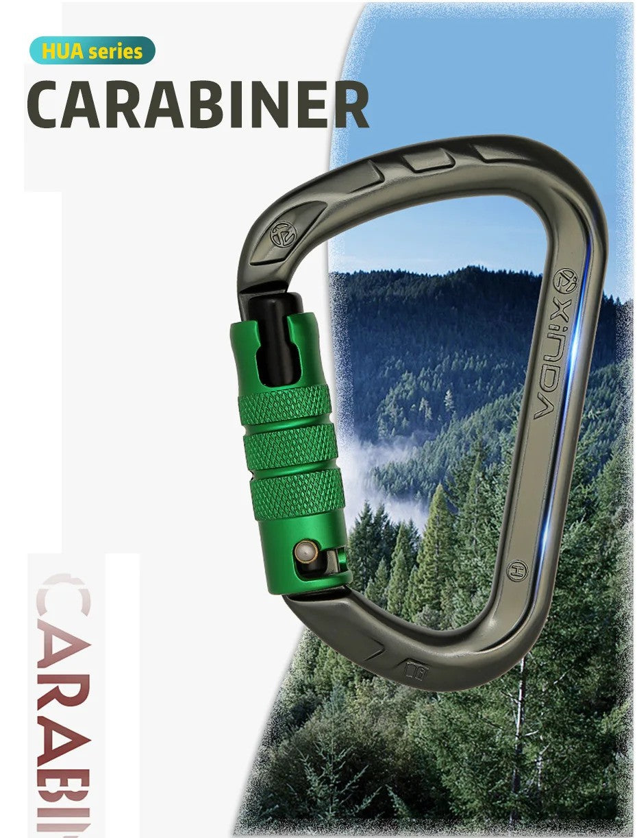 Xinda Hua Series D-Shaped Auto-Lock Carabiner for Outdoor Climbing, Mountaineering, Caving, and Rappelling Safety Gear