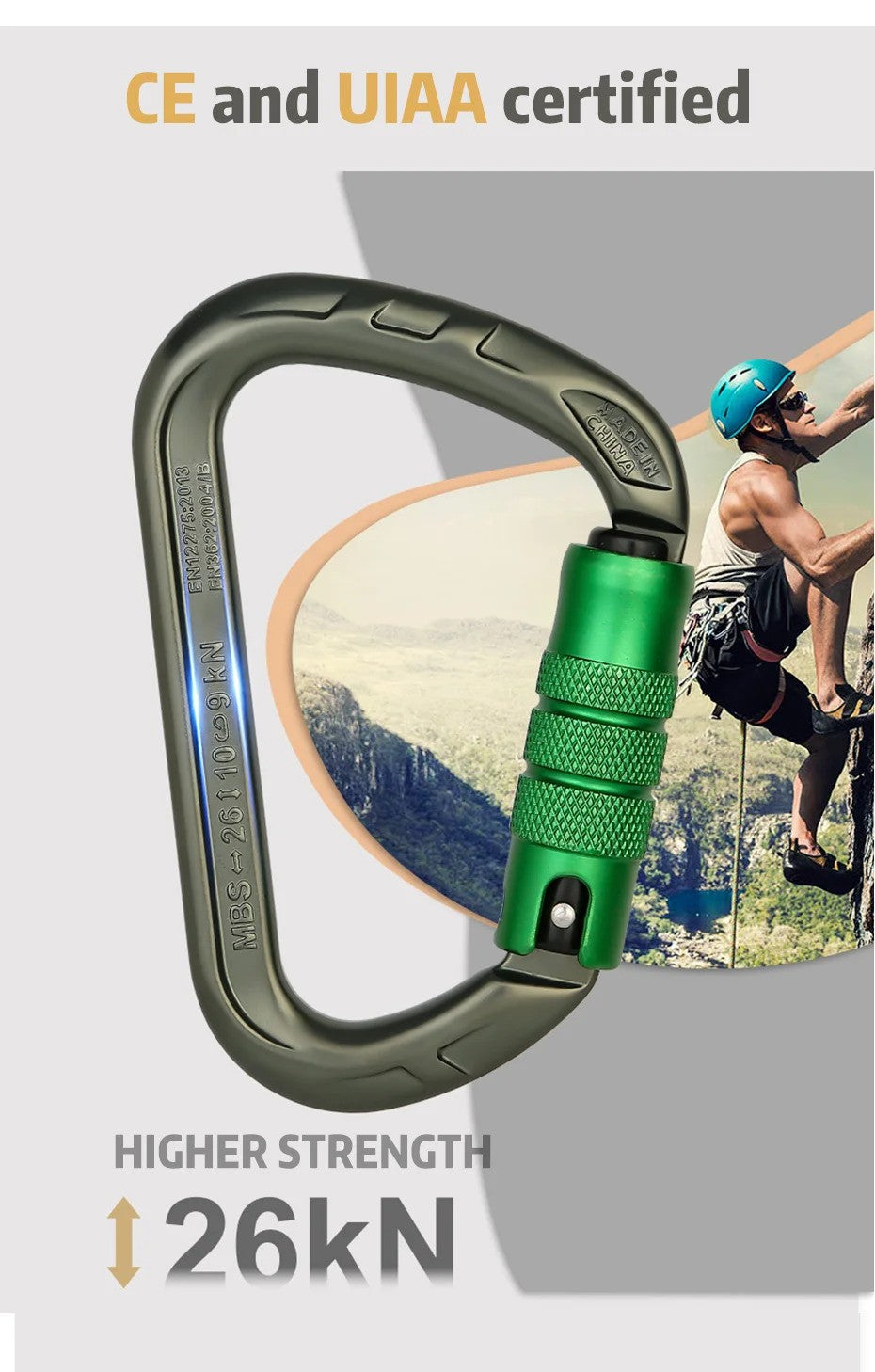 Xinda Hua Series D-Shaped Auto-Lock Carabiner for Outdoor Climbing, Mountaineering, Caving, and Rappelling Safety Gear