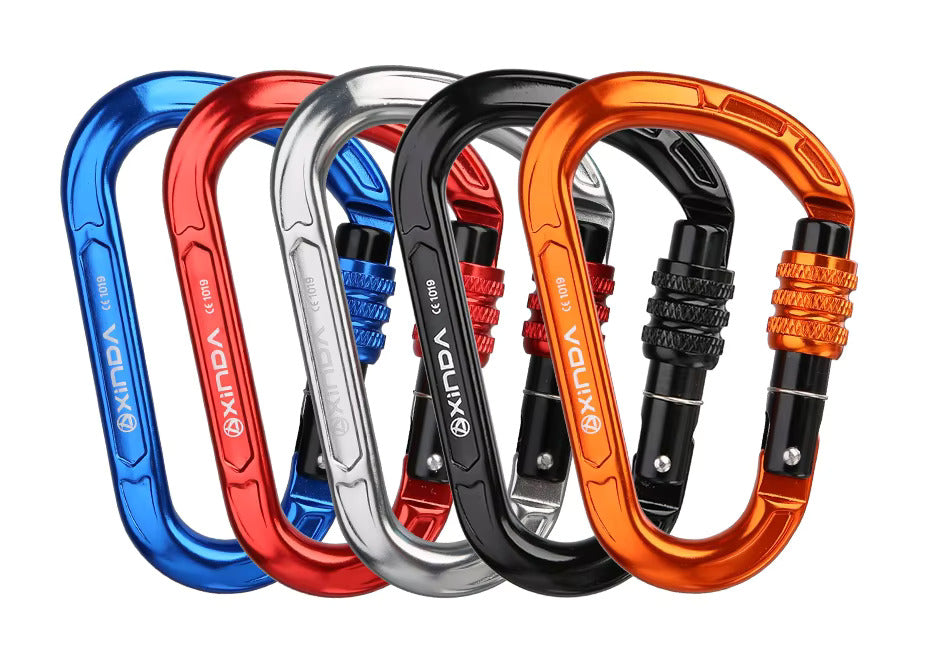 XINDA D-shaped screw gate carabiners CE certified 25kN for rock climbing 7075 aluminum