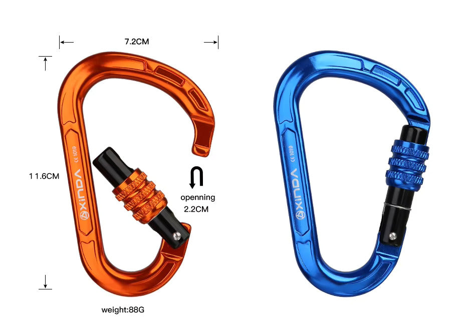 XINDA D-shaped screw gate carabiners CE certified 25kN for rock climbing 7075 aluminum