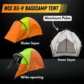 NCE D3-V Basecamp Tent 3 Person Waterproof Expedition Camping Tent