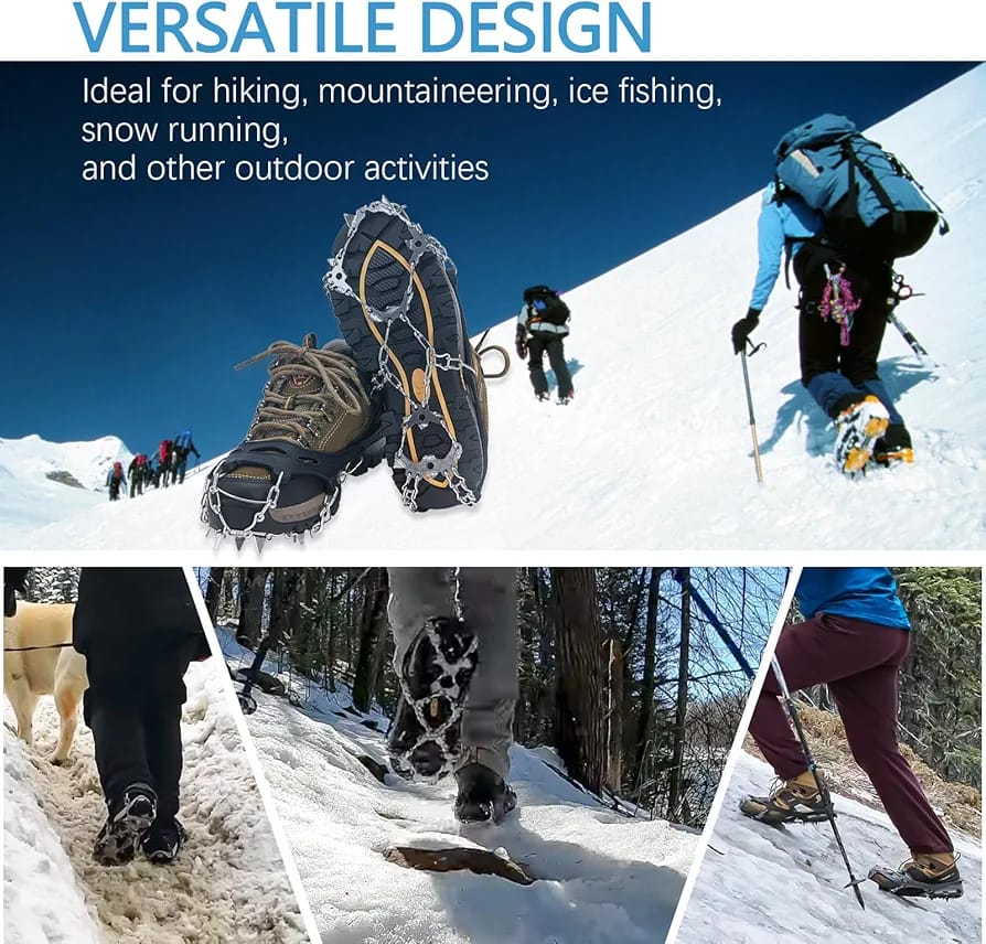 24 Spikes Crampons Ice Cleats Anti-Slip Snow Grips for Hiking Boots