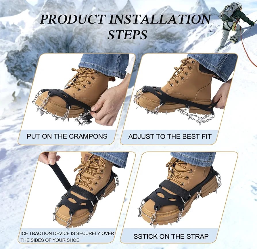 24 Spikes Crampons Ice Cleats Anti-Slip Snow Grips for Hiking Boots