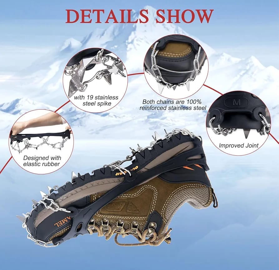 24 Spikes Crampons Ice Cleats Anti-Slip Snow Grips for Hiking Boots