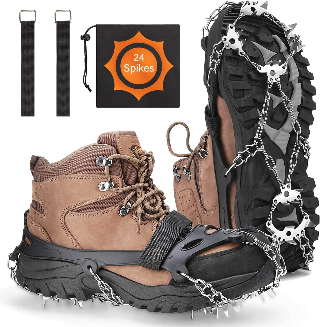 24 Spikes Crampons Ice Cleats Anti-Slip Snow Grips for Hiking Boots