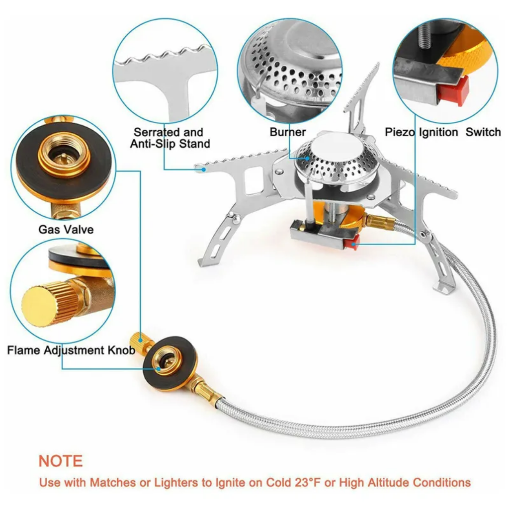 Portable Camping Stove with Piezo Ignition & Propane Adapter | Folding Backpacking Gas Stove