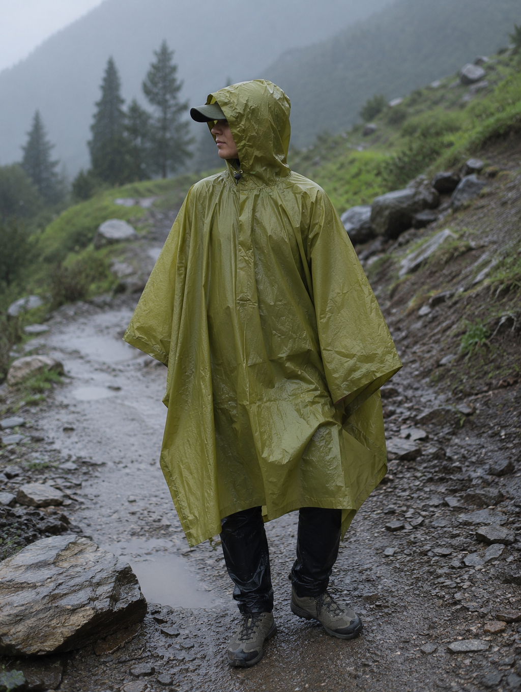 Ultralight Waterproof Rain Poncho with Hood & Carry Pouch | Camping, Hiking & Trekking Rain Coat