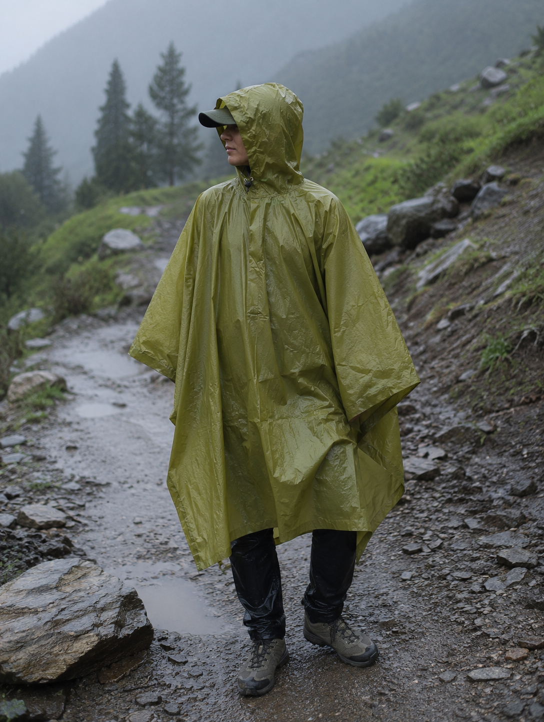 Ultralight Waterproof Rain Poncho with Hood & Carry Pouch | Camping, Hiking & Trekking Rain Coat