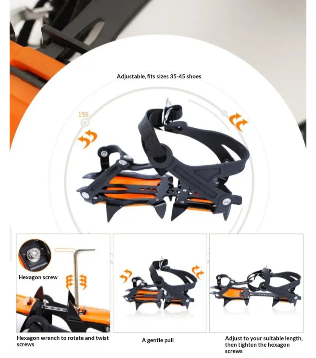 Adjustable 10-Point Ice Cleats | Anti-Slip Crampons for Hiking, Snow & Ice Walking | Fits EU 35–45 Shoes