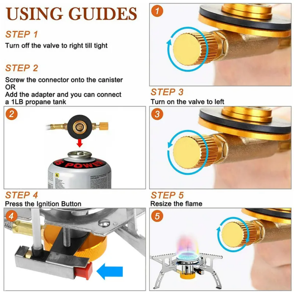 Portable Camping Stove with Piezo Ignition & Propane Adapter | Folding Backpacking Gas Stove