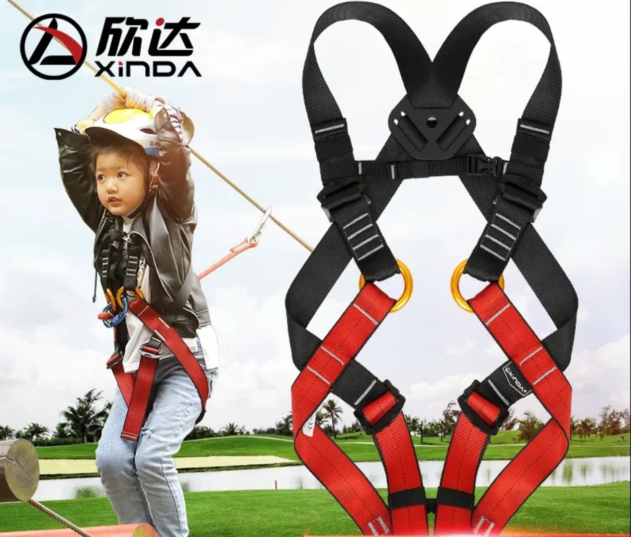 XINDA full body child safety harness for outward band expanding training caving rock climbing