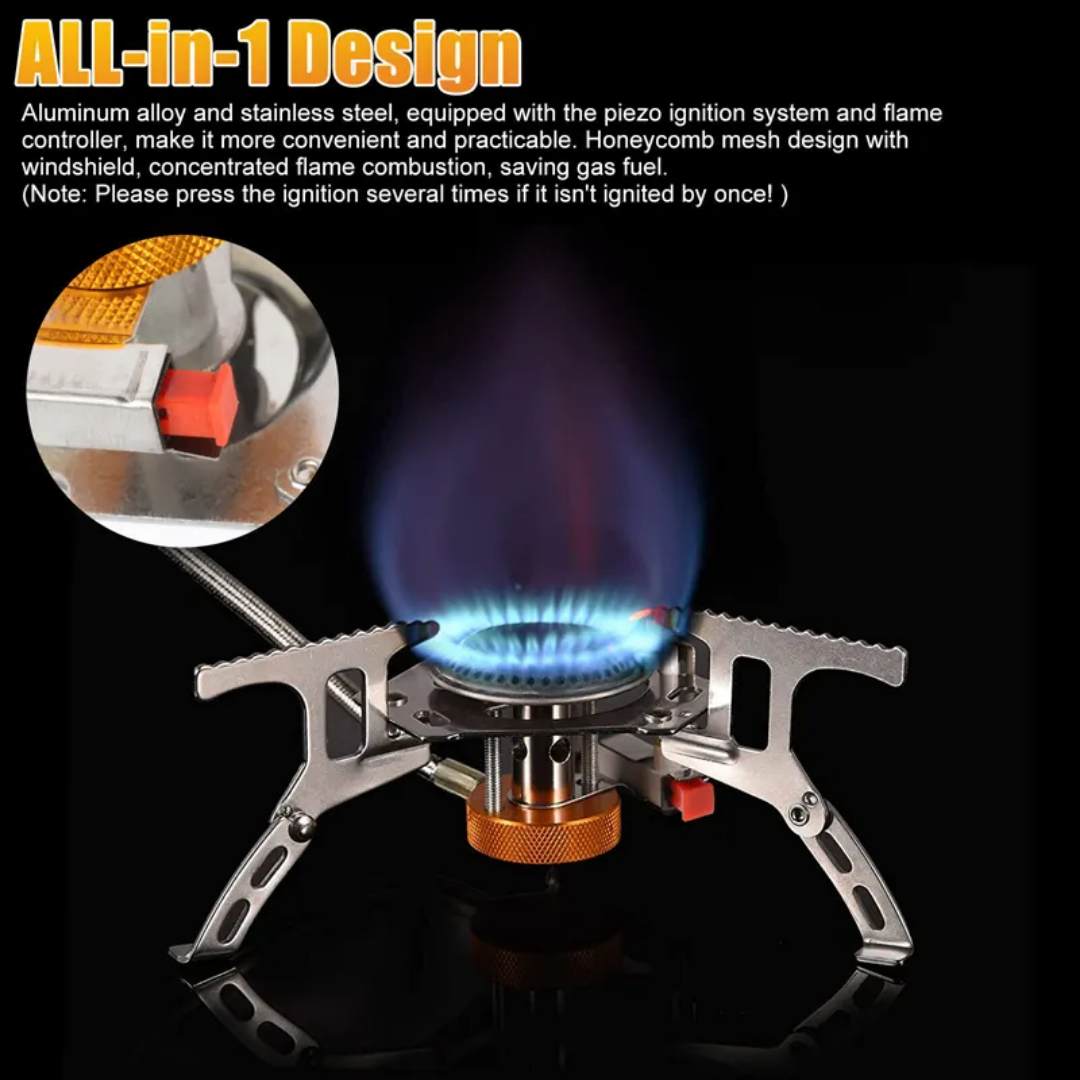 Portable Camping Stove with Piezo Ignition & Propane Adapter | Folding Backpacking Gas Stove