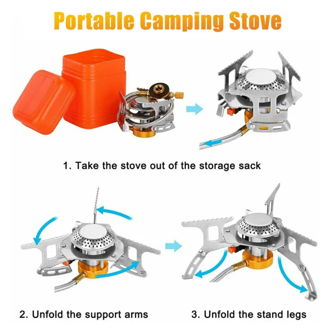 Portable Camping Stove with Piezo Ignition & Propane Adapter | Folding Backpacking Gas Stove