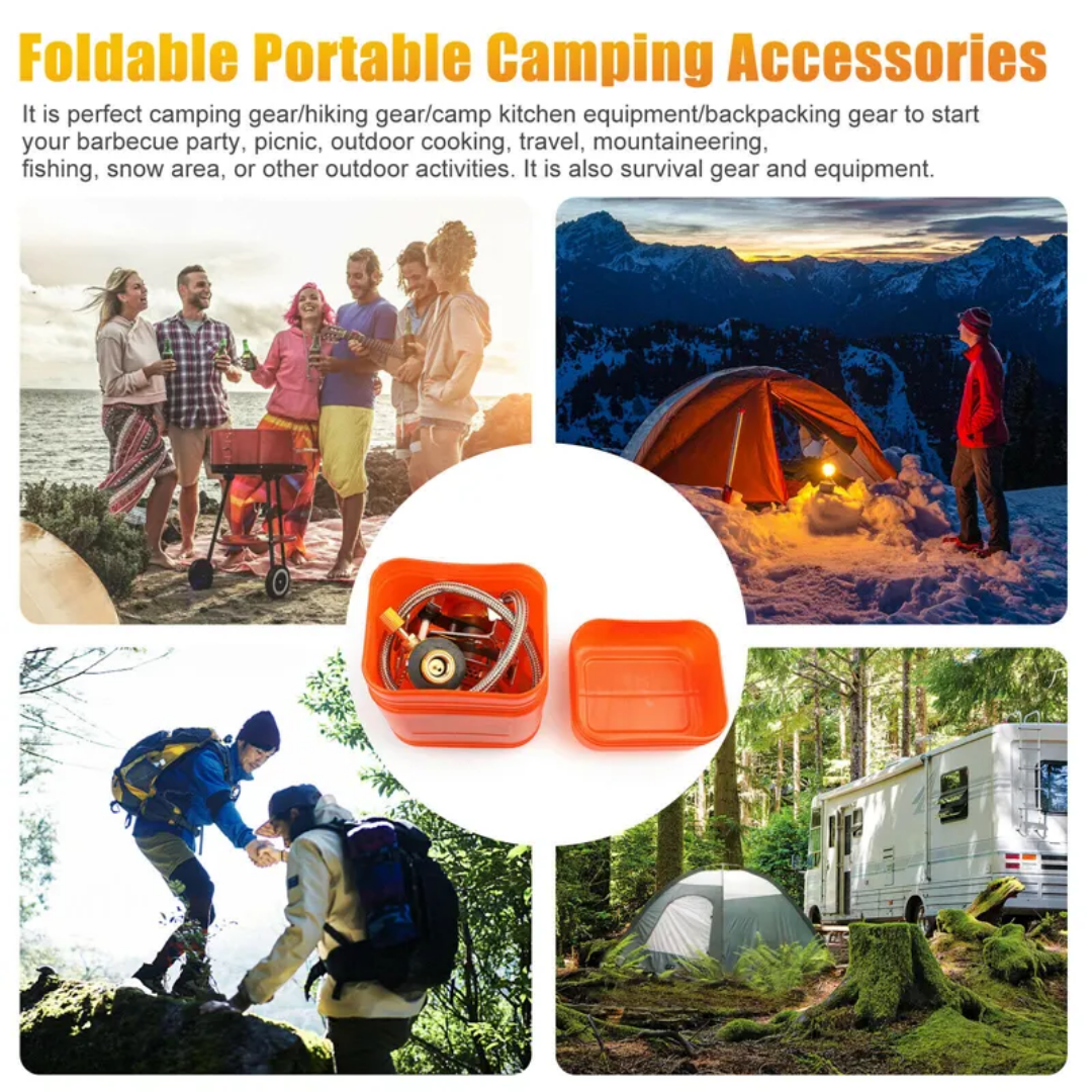 Portable Camping Stove with Piezo Ignition & Propane Adapter | Folding Backpacking Gas Stove