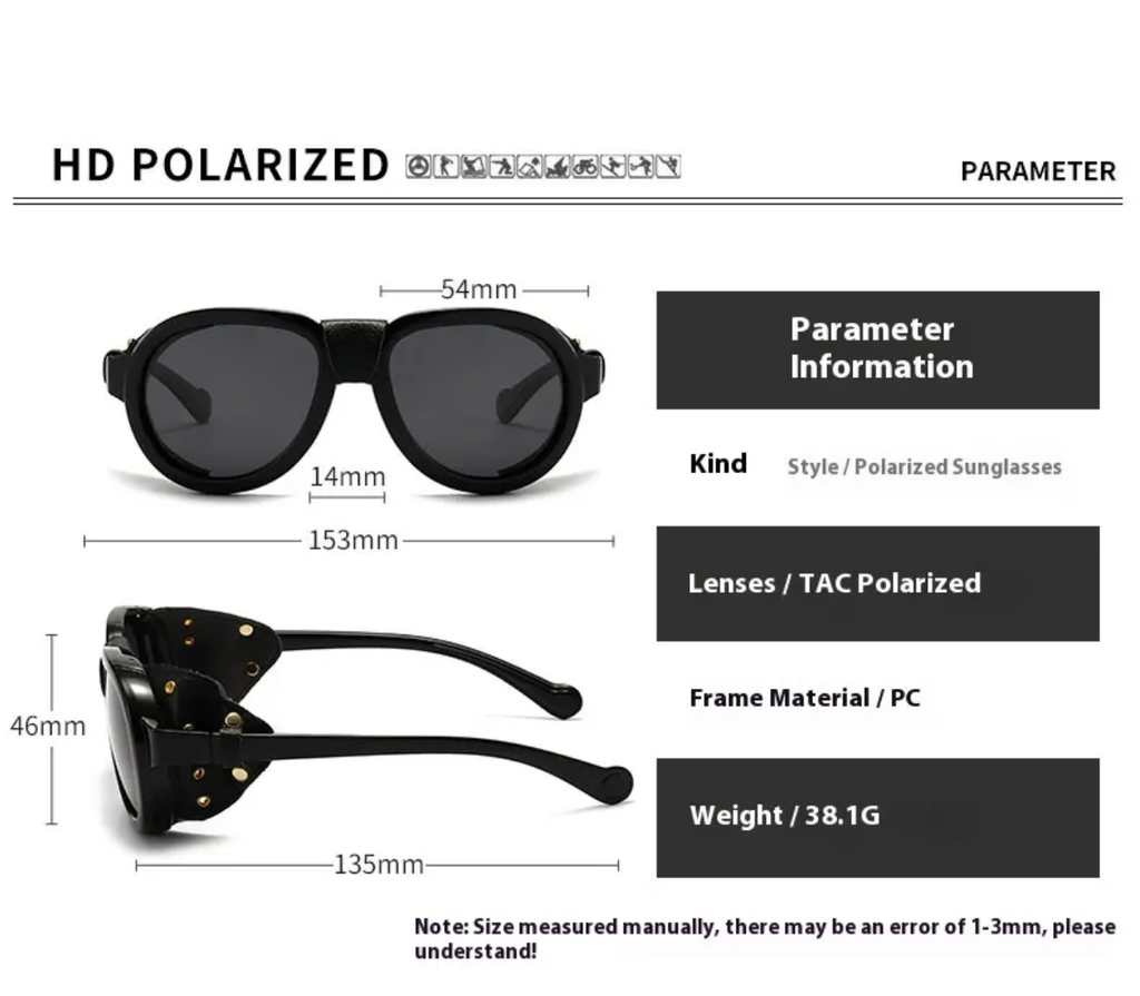Alpine Glare Steampunk Climbing Sunglasses | Polarized Lens with Leather Side Shields