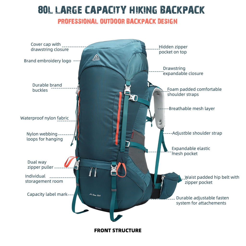 80L Hiking Backpack | Waterproof Trekking & Camping Backpack | AI ONE