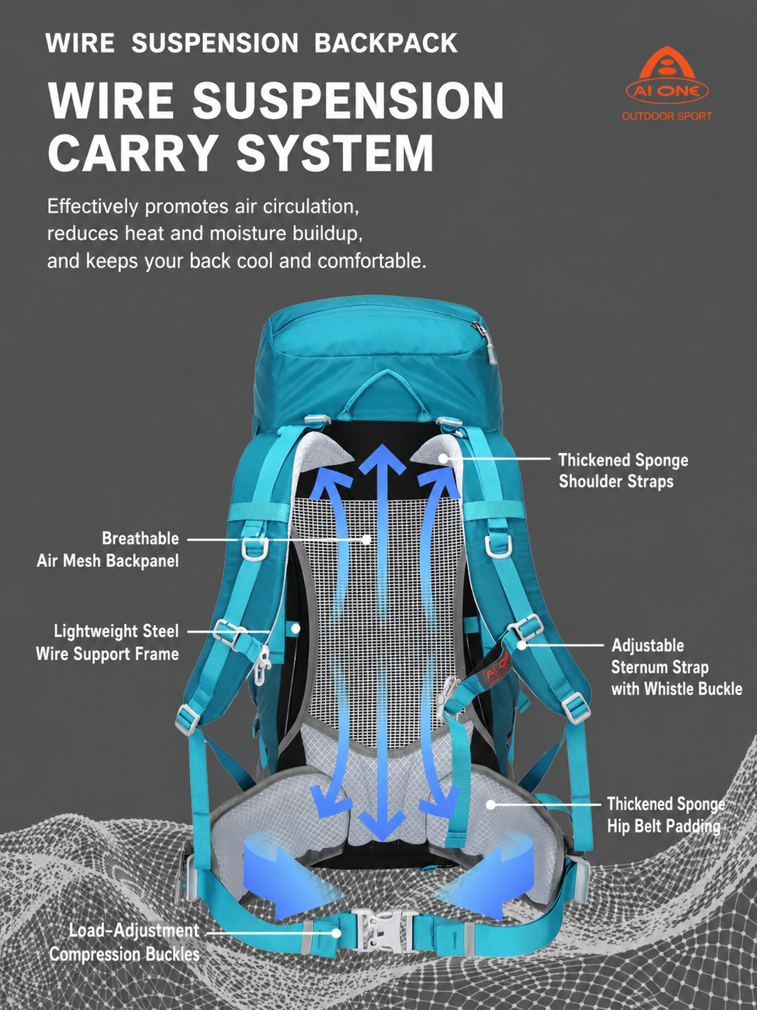 55L Hiking Backpack | Lightweight Waterproof Trekking Backpack – AI ONE