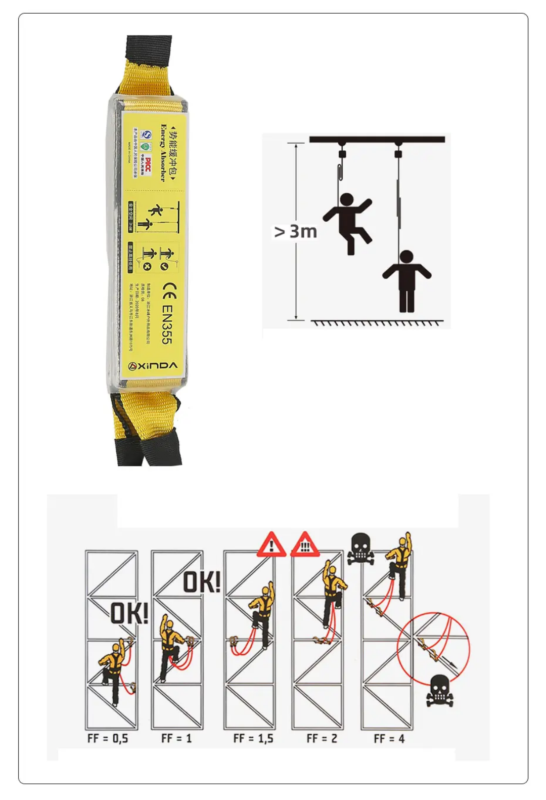 XINDA high quality lanyard with energy absorber for fall protection work at height